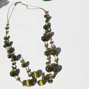 24k Gold Plated green Agate double layer necklace 18" GOLD VERMEIL